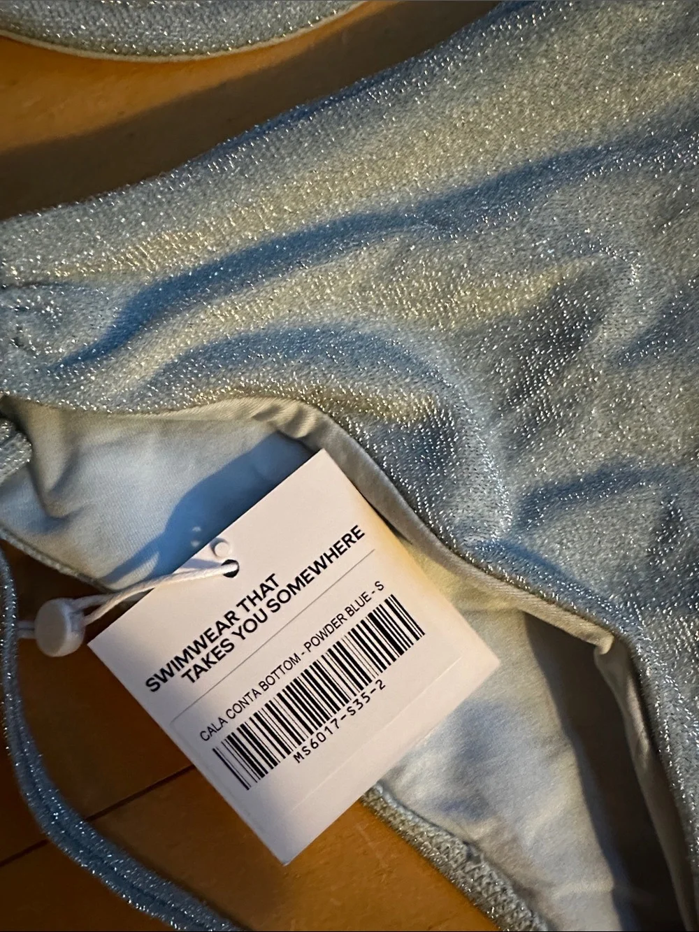 NWT Monday Swimwear Shimmery Light Blue Tie-Side Bikini